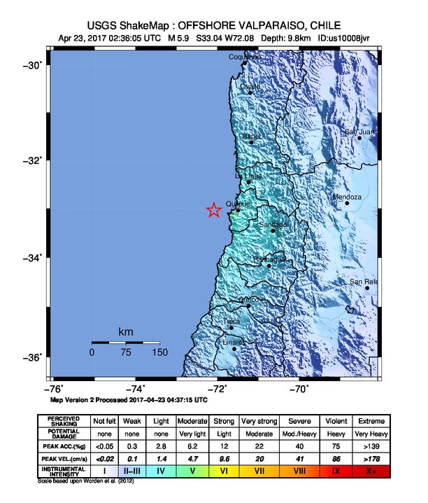 Valparaiso, Chile earthquake on April 23, 2017 - ShakeMap