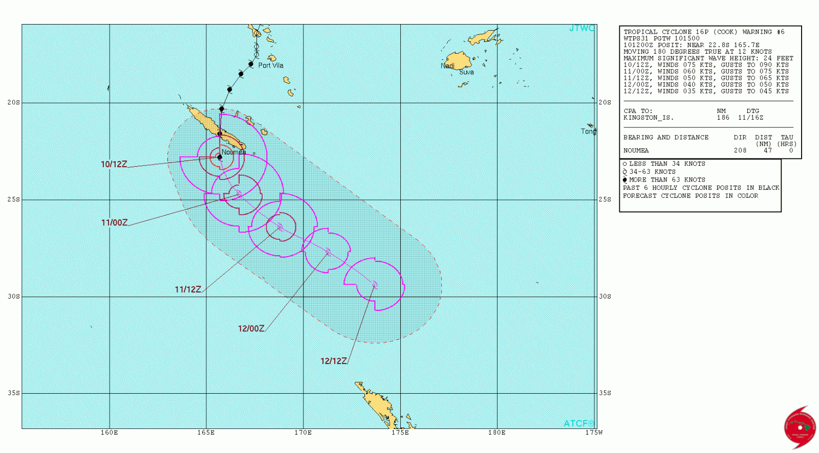 Tropical cyclone Cook forecast track JTWC April 10, 2017