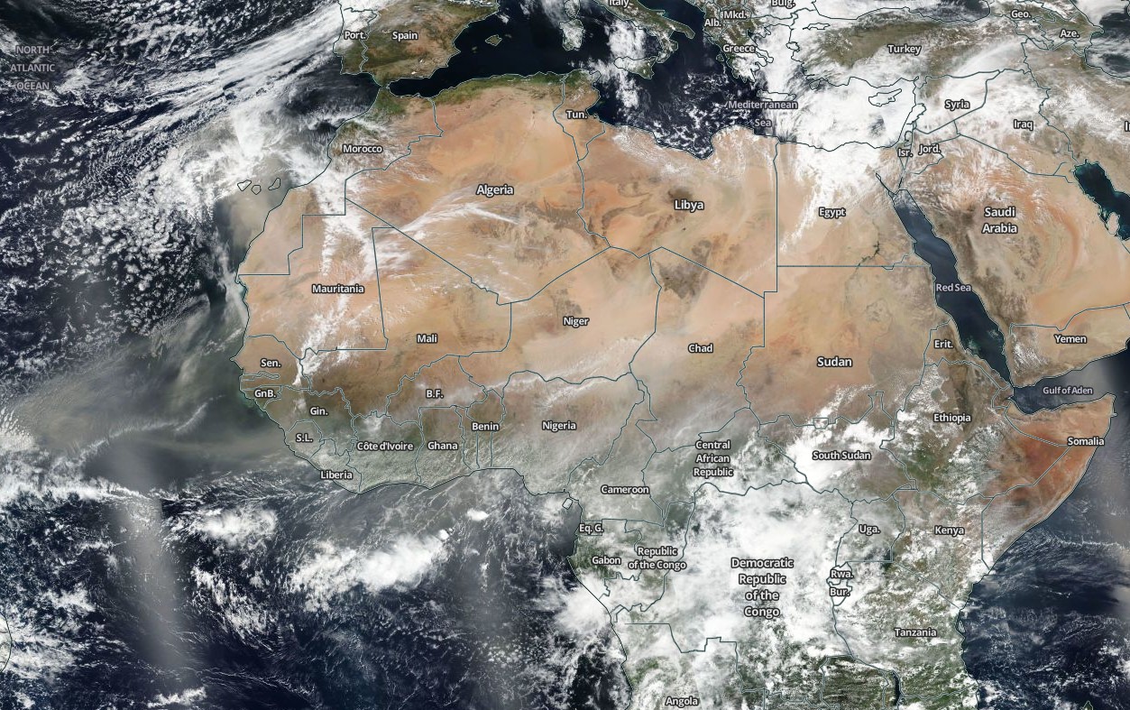 Suomi NPP image showing dust storms over northern Africa on March 28, 2018