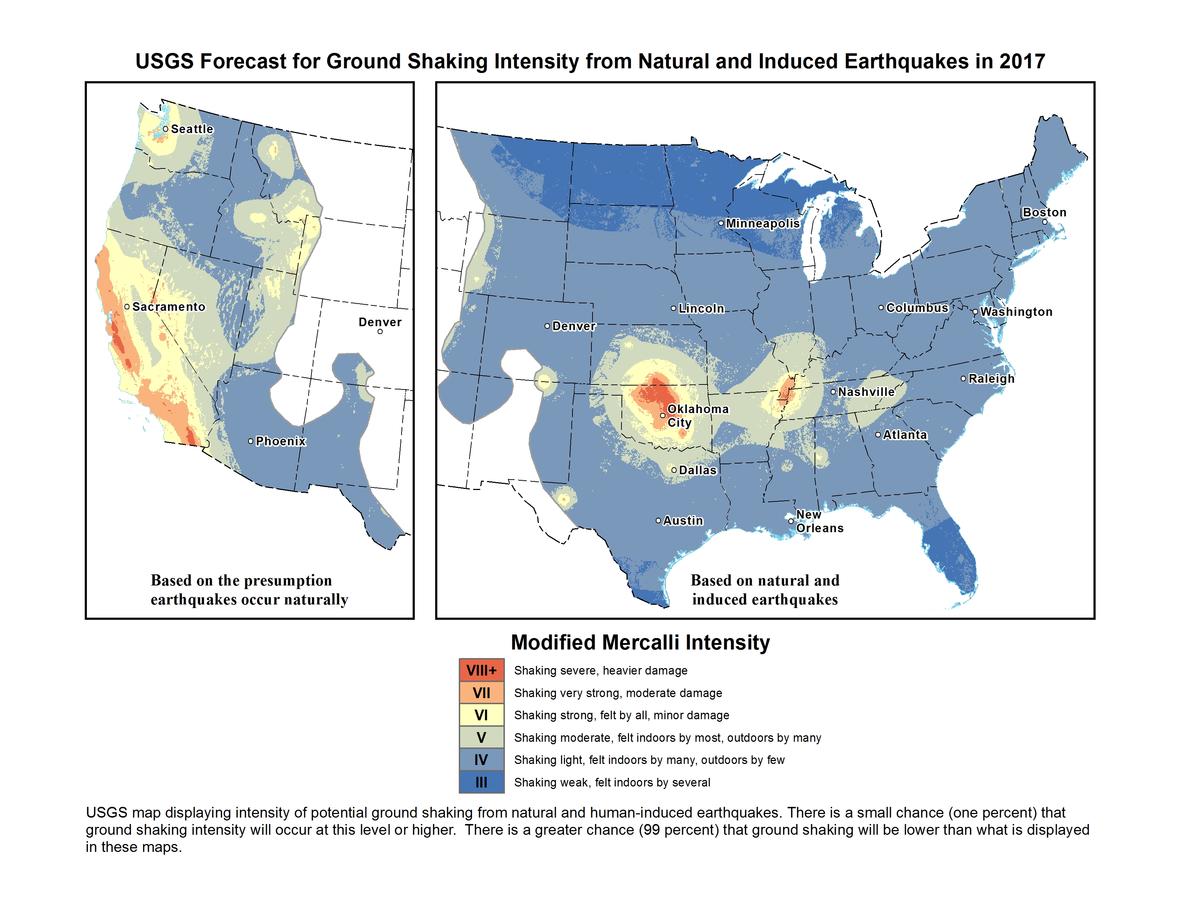 USGS Forecast for Ground Shaking Intensity from Earthquakes in 2017