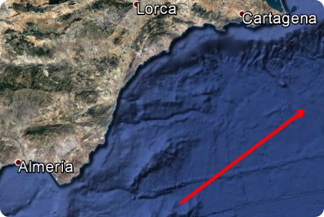 Slow-moving meteor over the Mediterranean Sea on December 23, 2017 - Trajectory