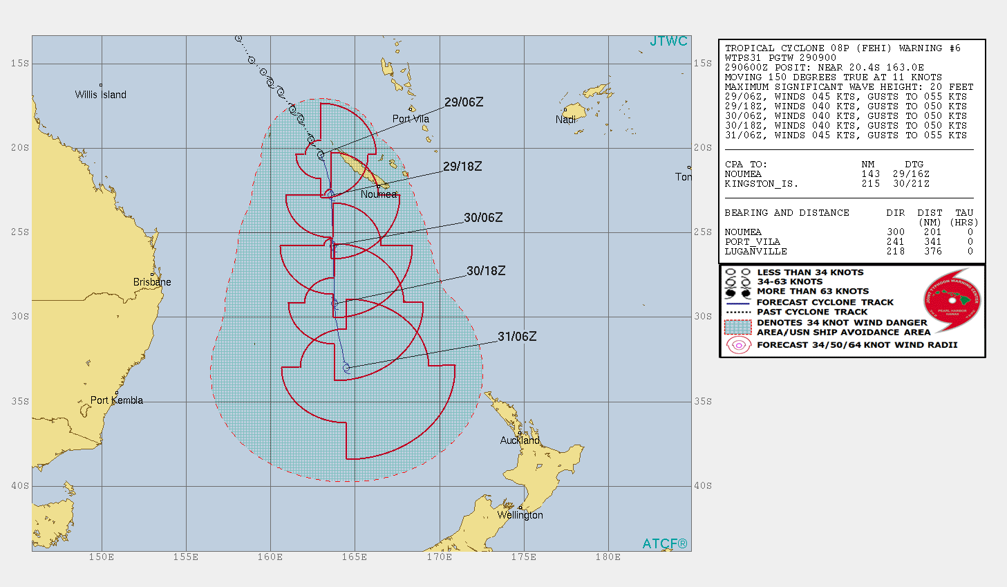 Tropical Cyclone Fehi JTWC forecast track January 29, 2018