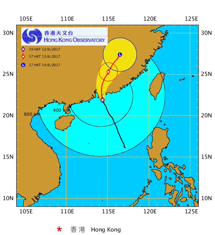 Tropical Storm Merbok HKWO forecast track June 12, 2017