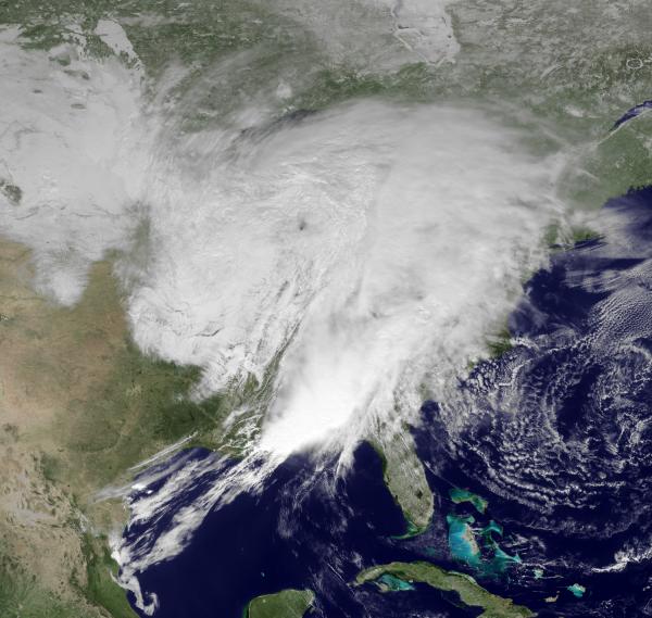 East Coast storm system seen from space