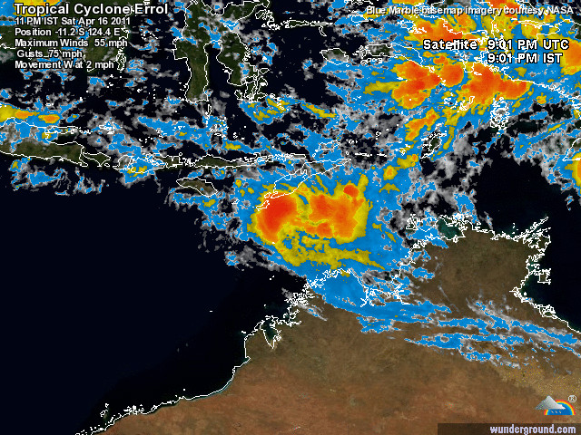 Tropical Cyclone Errol Inching Toward Western Australia