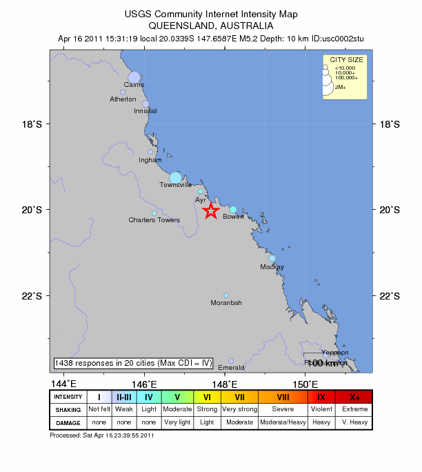 Earthquake 5.2 and several aftershocks hit north Queensland