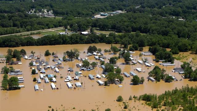 Record flooding spreading down the Mississippi River