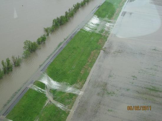 Natural overtopping at the frontline levee on the Mississippi River on the Birds Point New Madrid Floodway