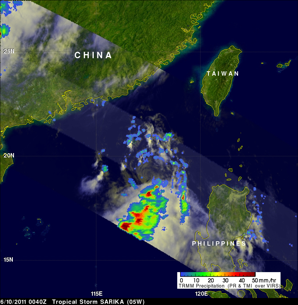 Tropical Depression 05W has grown into a Tropical Storm Sarika as it heads toward China