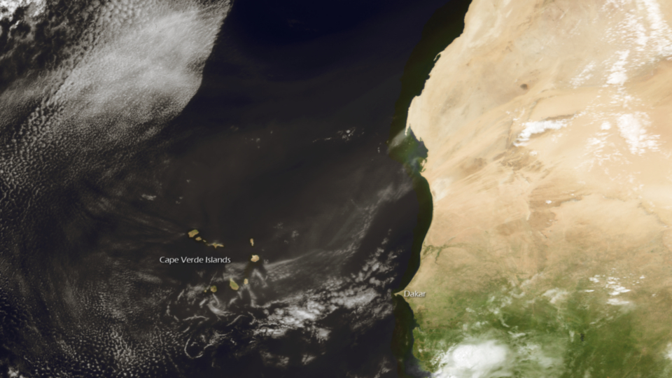 Saharan dust drifts west over Atlantic Ocean