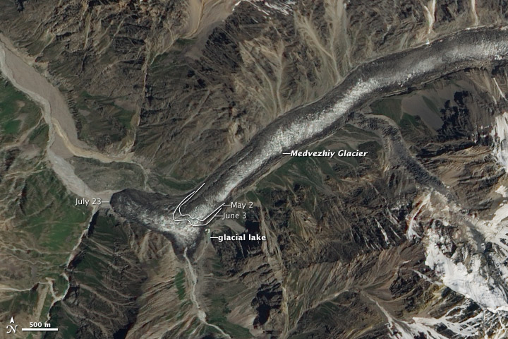 Sudden downhill slide of Tajikistan’s Medvezhiy Glacier raised concern about outburst flood