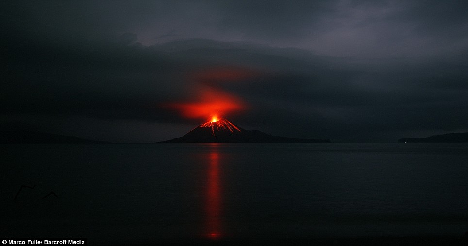 Ash plume rising from Krakatau