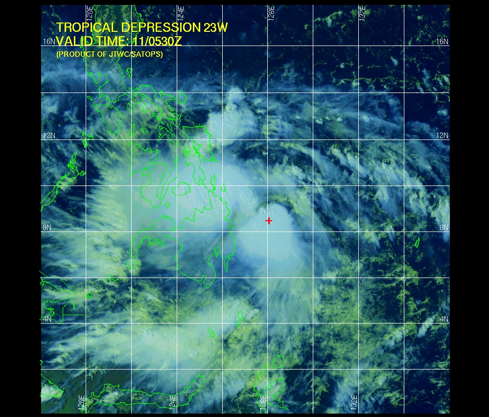 Tropical depression forms east of southern Philippines