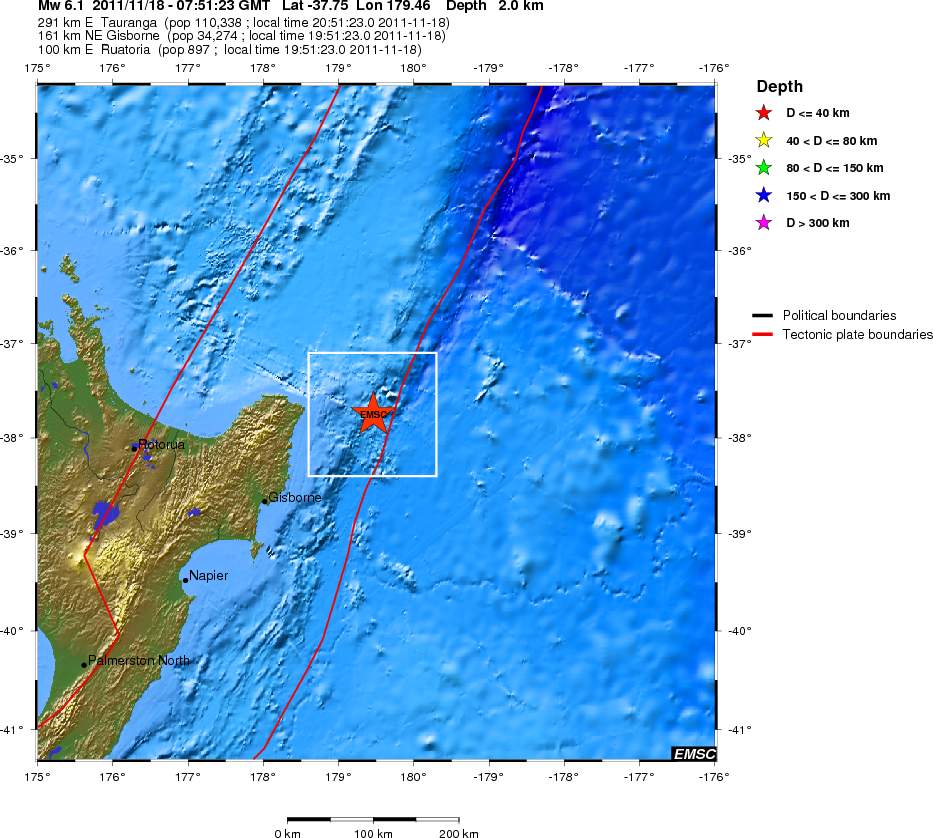 Magnitude 6.1 – Off east coast of the North Island, New Zealand