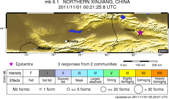 Magnitude 6.2 – Xinjiang, China