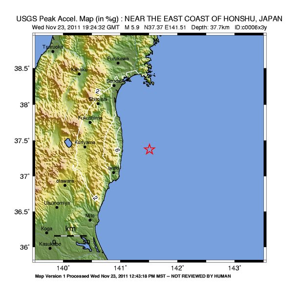 6.1 (5.9) magnitude struck near Fukushima, Japan