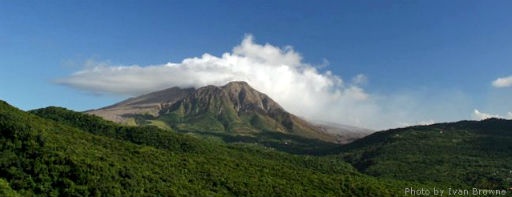 Ash plume visible from Soufriere Hills volcano, Montserrat