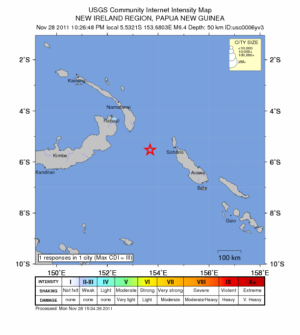 Magnitude 6.4 earthquake hit near New Ireland, PNG