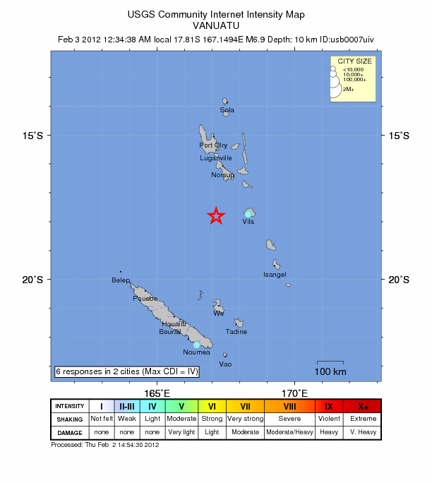 Strong earthquakes hit Vanuatu with strongest reaching M 6.9