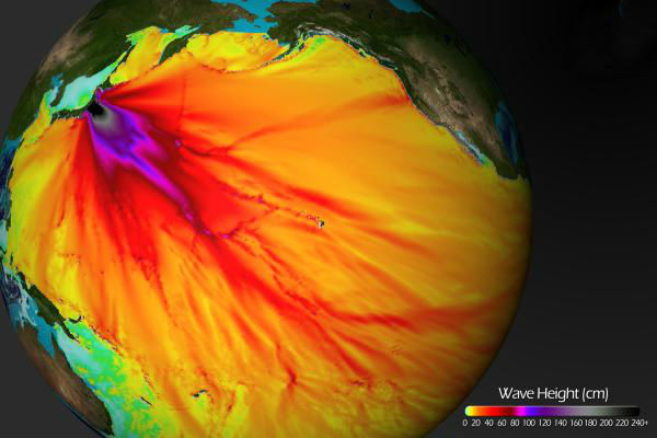 Deep sea floor topography can deflect and amplify tsunami waves