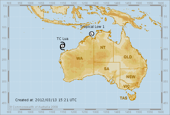 New tropical cyclone Lua moving slowly off the Pilbara coast, Australia