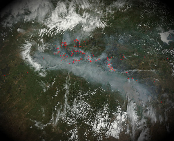 Spring fires and smoke in eastern Asia