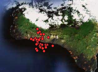The location of quakes between 17:00 and 24:00 on June 26, 2012 (AVCAN)