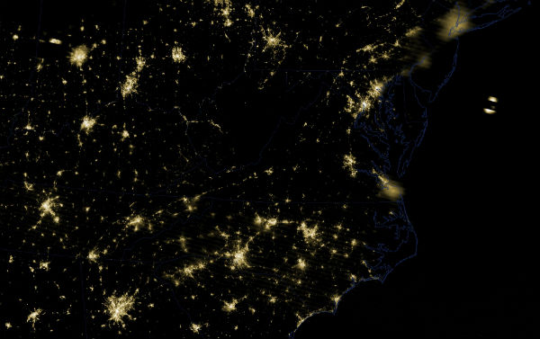 Power outages in Washington, DC area (satellite view)