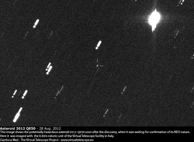 PHA asteroid 2012 QE50 close encounter: October 8/9, 2012