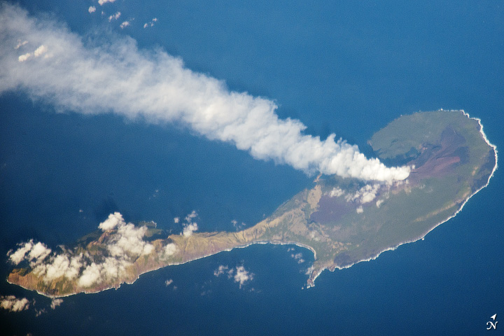 Satellite image of eruption of Pagan volcano, Mariana Islands