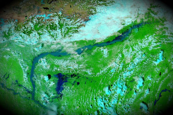 Flooding along the Brahmaputra River in northeastern India (satellite view)