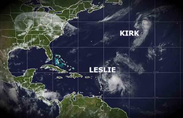 Tropical storms Kirk and Leslie spinning in Atlantic
