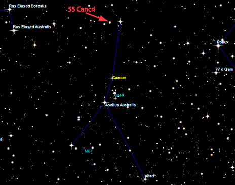 Location of diamond planet 55 Cancri E