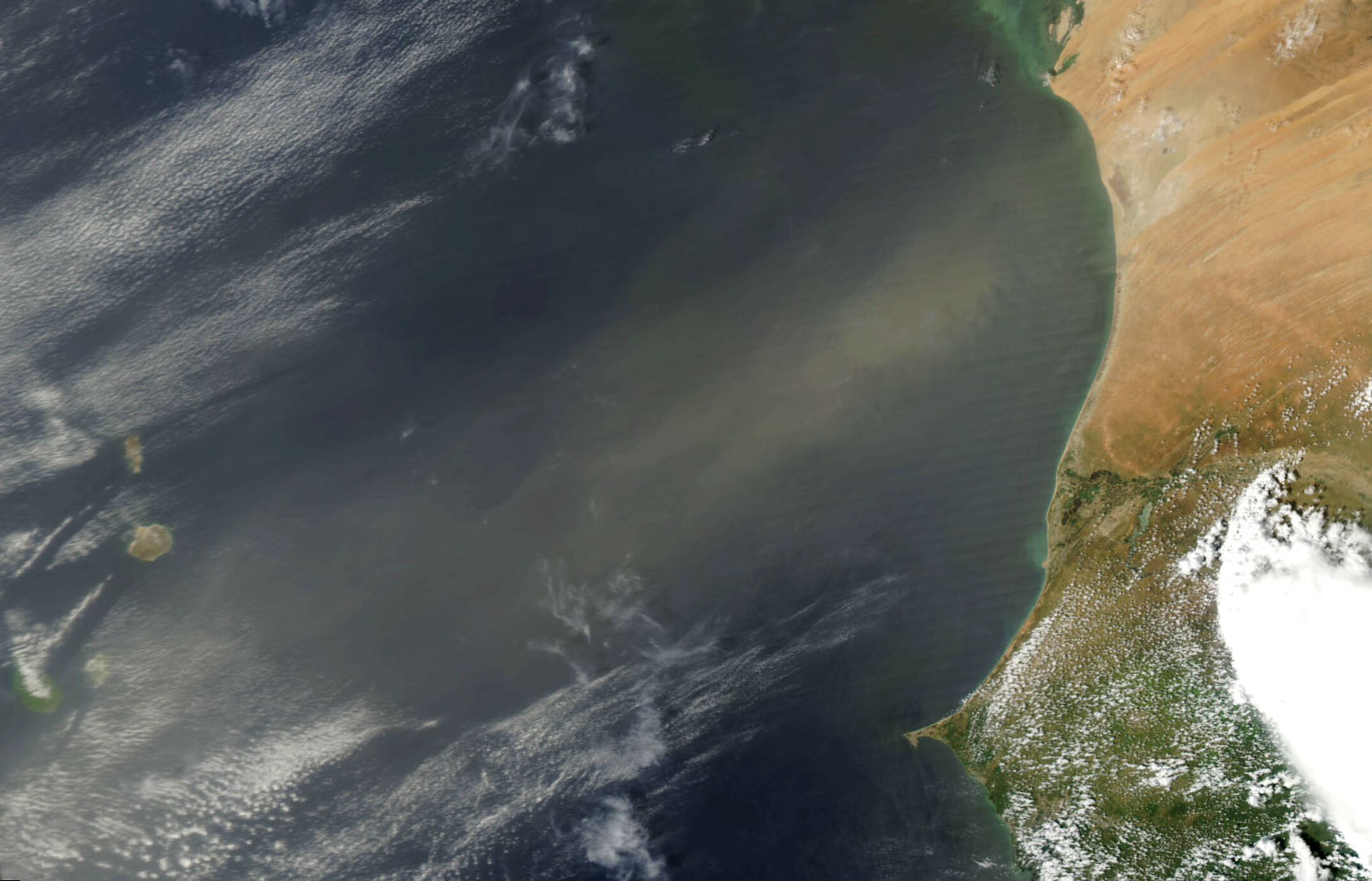 Dust blowing off Mauritania towards Cape Verde Islands