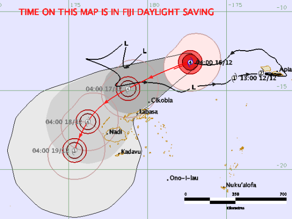 Evan forecast track (Source: Fiji Meteorological Service)