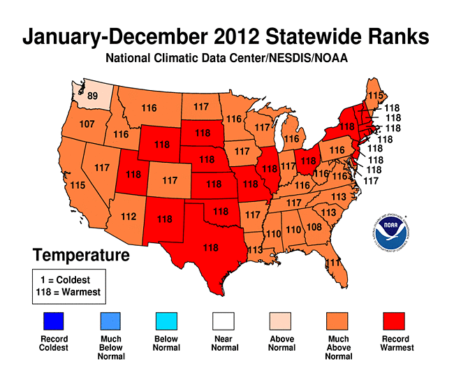 2012 Statewide Temperature (top) ranks