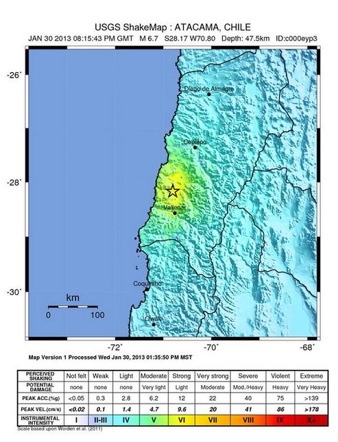 USGS shake map of earthquake at Atacama, Chile