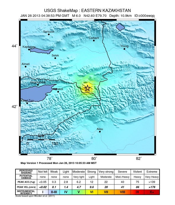 Shake map depicting intensity of the earthquake. Credits: USGS