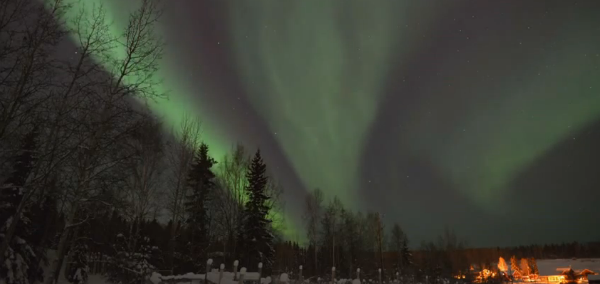 Aurora displays over Large Animal Research Station (LARS) in Alaska