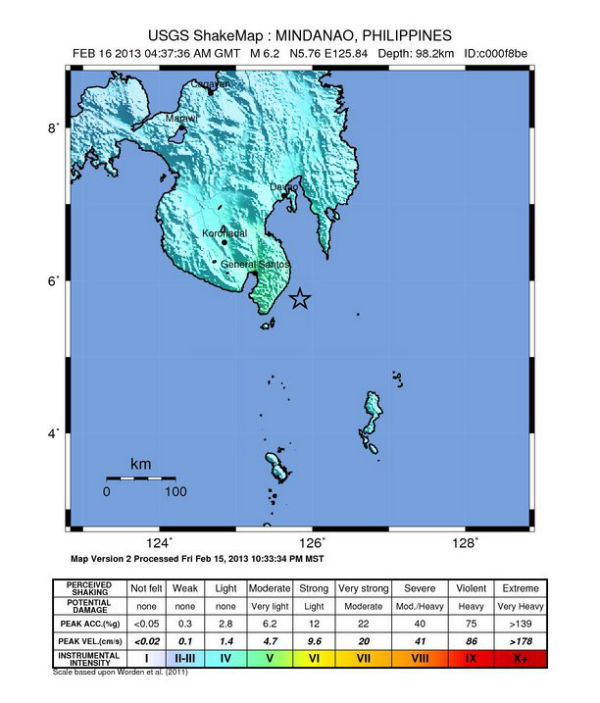 Shake map showing earthquake intensity. Credits: USGS