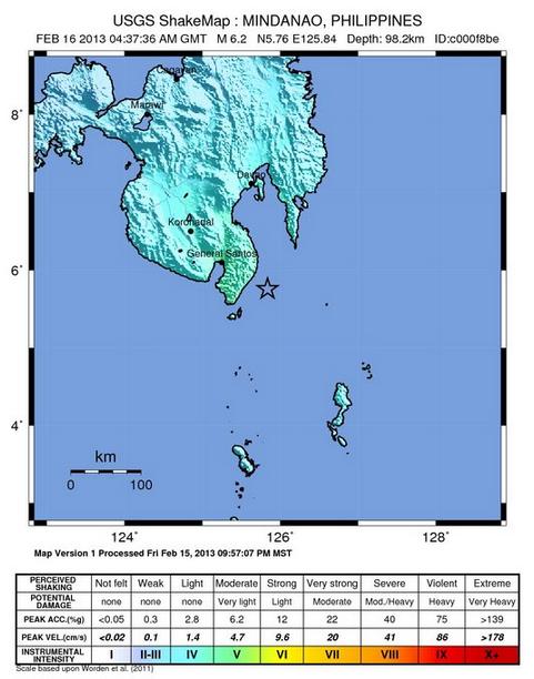 Earthquake shake map provided by USGS