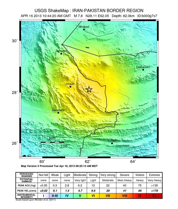 Extremely dangerous earthquake M 7.8 struck Iran-Pakistan border region