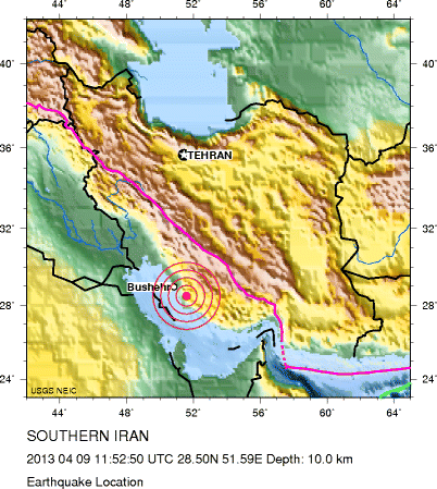 April 9, 2013 - M 6.3 Iran - Location map