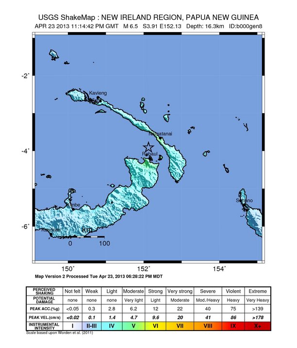 Strong earthquake M 6.5 struck New Ireland Region, Papua New Guinea