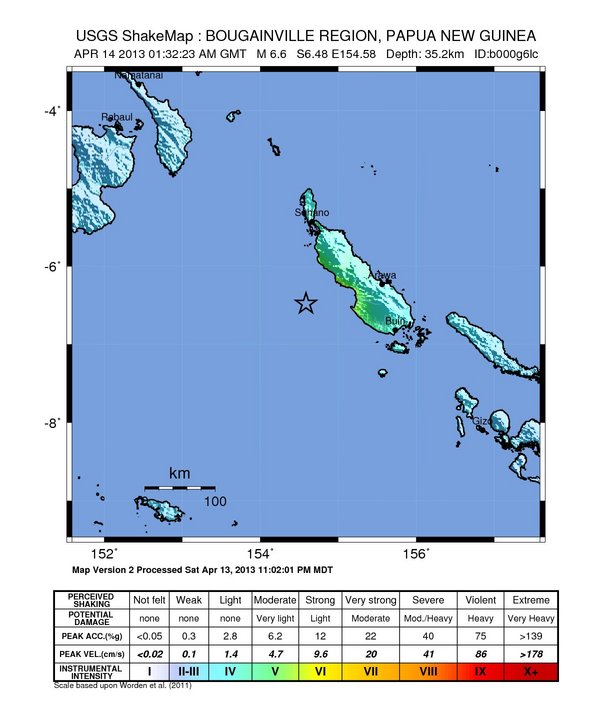 Very strong earthquake M 6.6 hit Bougainville region, Papua New Guinea