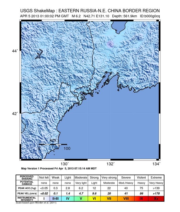 Magnitude 6.2 deep earthquake strikes border region of Russia, China and North Korea