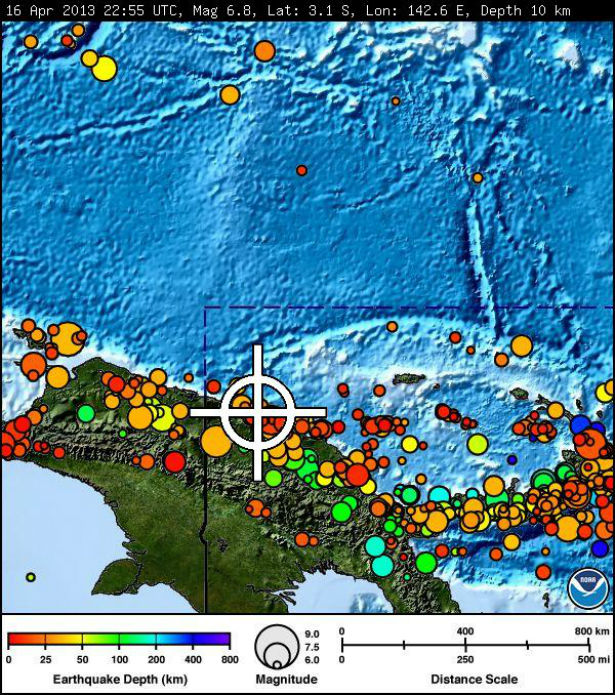 M 6.8 struck near north coast of New Guinea, PNG