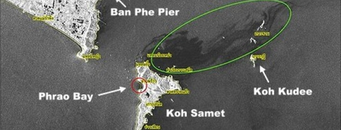 Satellite images show "Thailand oil spill" moving toward Koh Kudee but dispersing