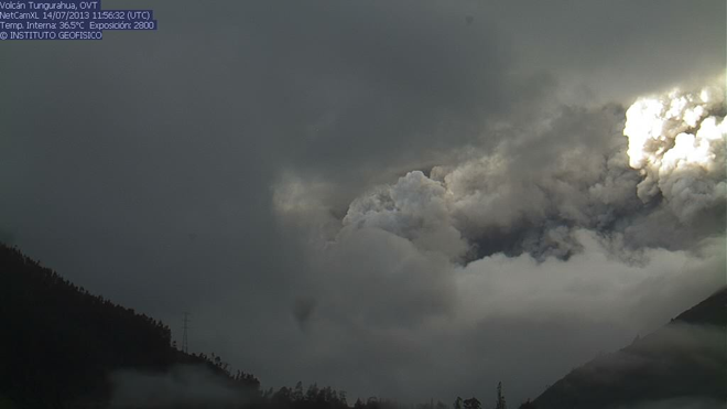 Major eruption at Tungurahua volcano on July 14, 2013 caused heavy ash fall and evacuations
