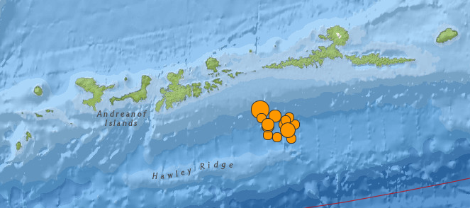 Strong earthquakes hit Andreanof Islands region, Alaska